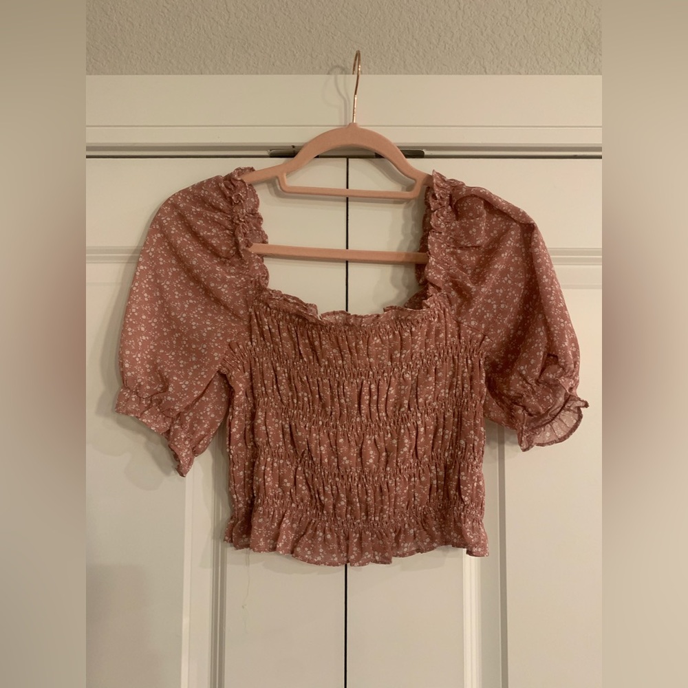 Pink Crop puff sleeve